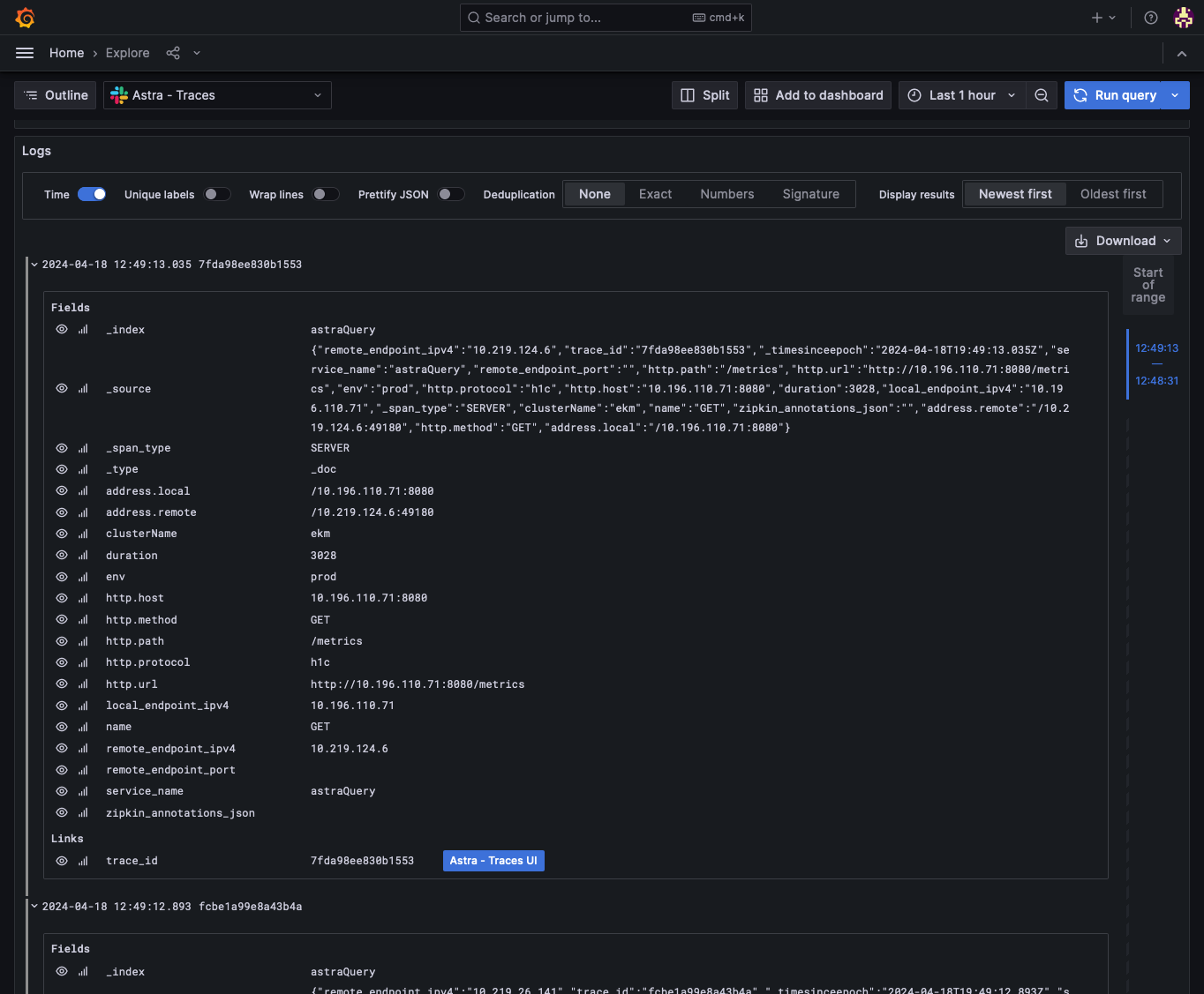 Astra datasource link example