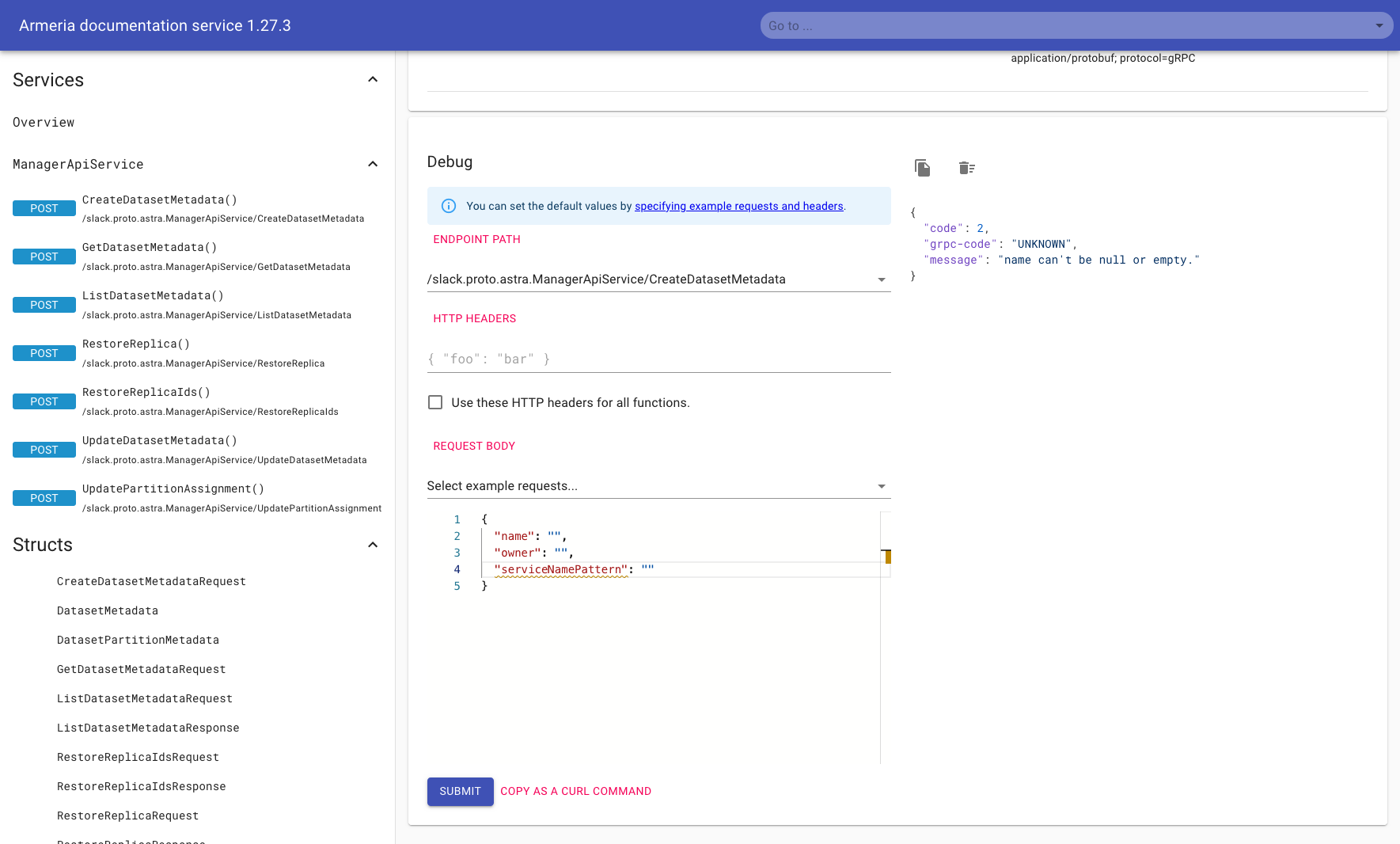 Example of a DocService request with error