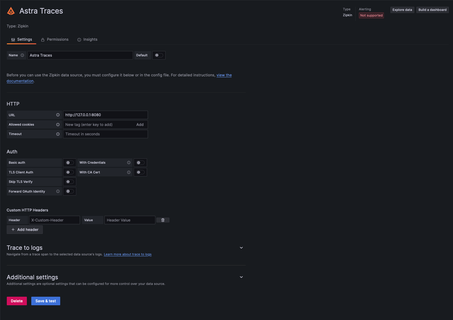 Grafana datasource configuration example